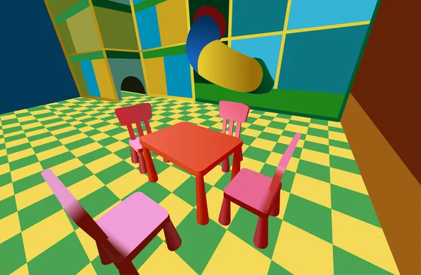 Camera bambino con labirinto e tavolo con sedie vettoriale — Vettoriale Stock