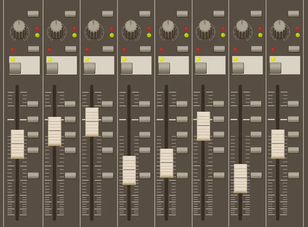 Sound mixer pult. faders and regulators. eight channels. — Stock Vector