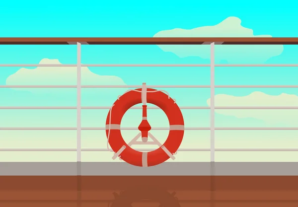 Bouée de sauvetage sur le pont du navire de croisière. réflexion sur le pont . — Image vectorielle