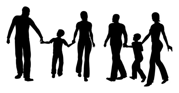 シルエット ベクトルを歩いての息子と家族 — ストックベクタ