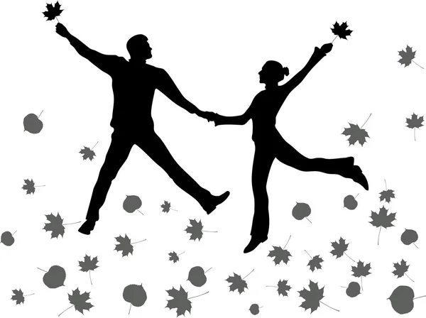 Pareja de salto vectorial. hojas de otoño — Vector de stock