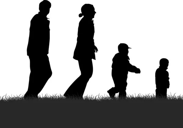 Familia caminante vectorial de cuatro — Vector de stock