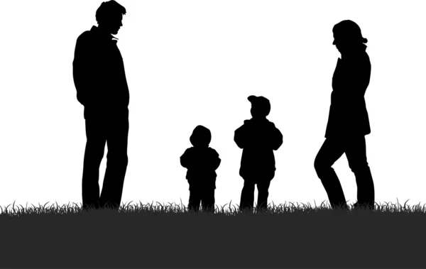 Silhouette vectorielle famille de quatre — Image vectorielle