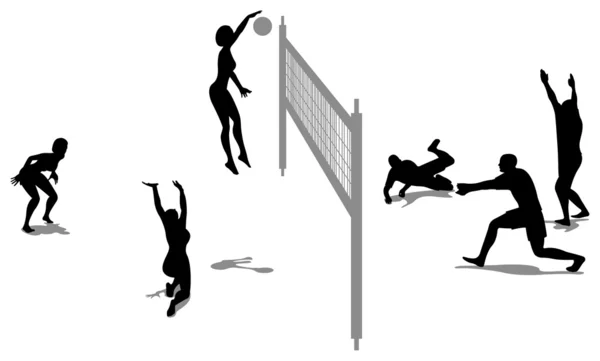 Volleyball-Spiel Silhouette Vektor — Stockvektor