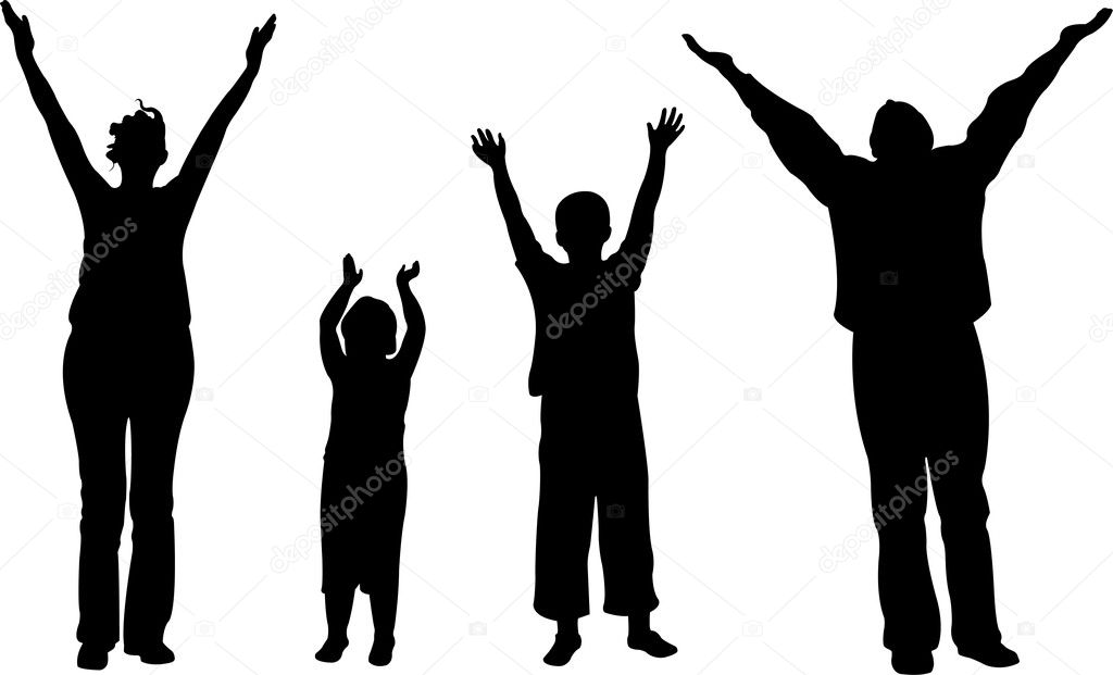 Family of four with hands up vector