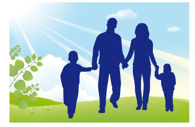 Anne ve baba çocukları ile yürümek
