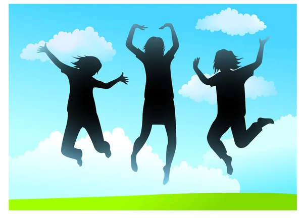 Three girlfriends jump vector — Stock Vector