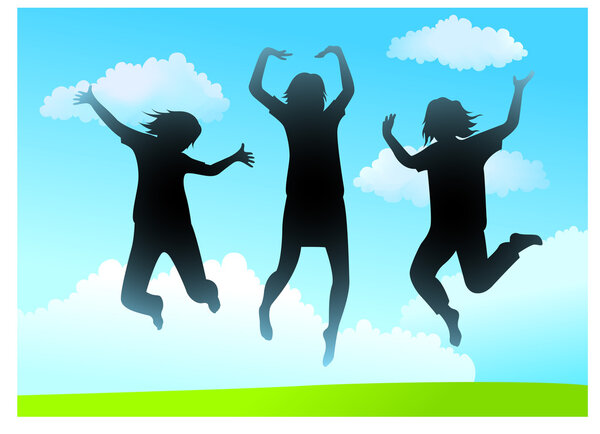 Three girlfriends jump vector