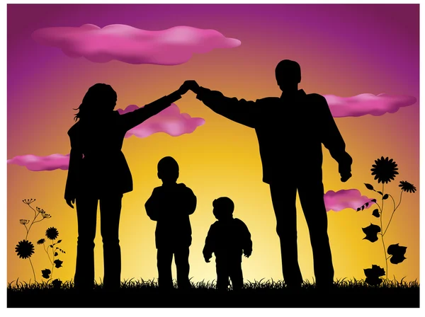 Family making house silhouette — Stock Vector