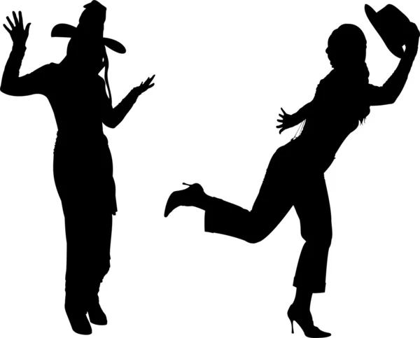 Females with hats silhouette vector — Stock Vector