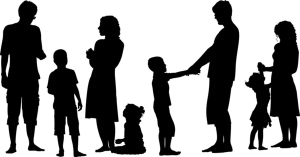 Ouders met kinderen silhouet vector — Stockvector