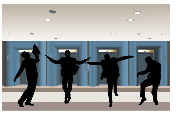 Happy businessman silhouette in corridor vector — Stock Vector