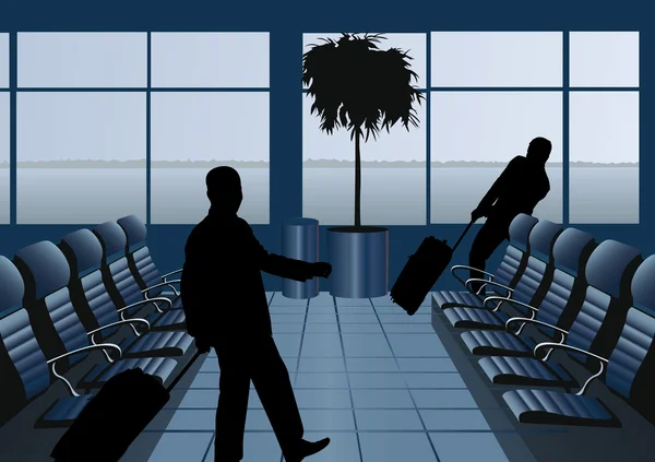 Uomo d'affari con silhouette bagaglio in aeroporto vettore — Vettoriale Stock