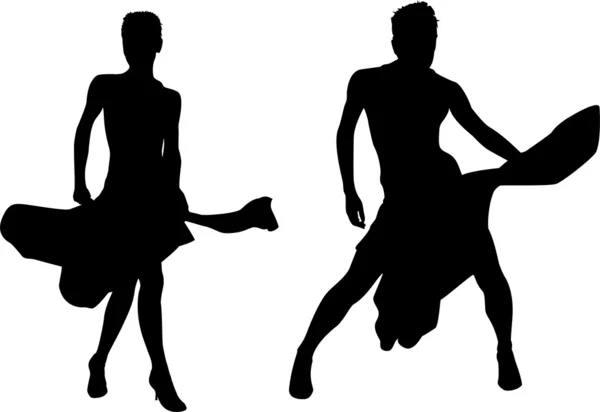 Woman dances silhouette vector — Stock Vector