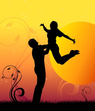 gün batımı atlama çift siluet vektör