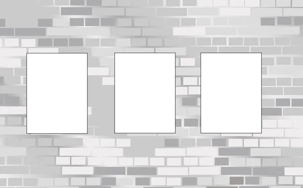 Three frames on brick wall vector — Stock Vector