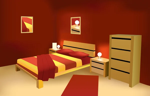 Rosso vettore camera da letto moderna — Vettoriale Stock