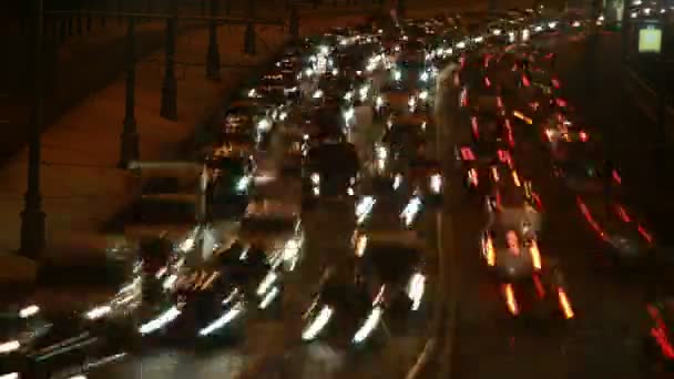 Part of brisk night movement of cars on modern highway.  — ストック動画