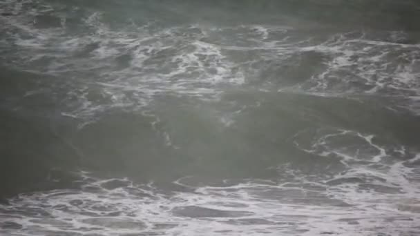 Grandes olas de mar oscuro en tormenta, clima opaco — Vídeo de stock