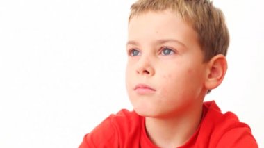 face small boy in red t-shirt 