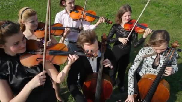 Músicos tocan música en instrumentos de cuerda — Vídeos de Stock