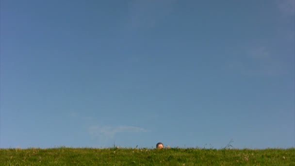 Junge Frau spielt Geige vor blauem Himmel — Stockvideo