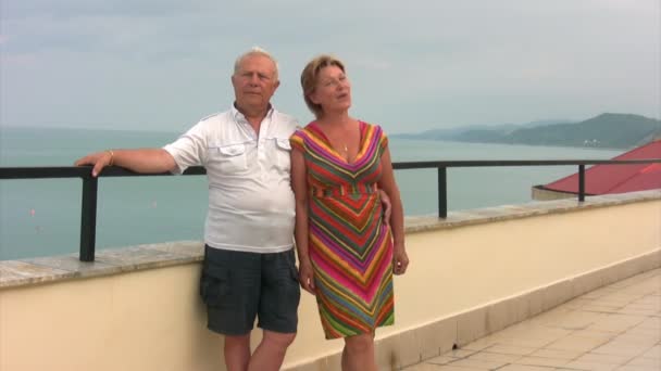 Ανώτερος ζευγάρι στέκεται κοντά σε κιγκλίδωμα — Αρχείο Βίντεο