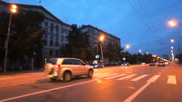 Night moscow city car driving — Stockvideo