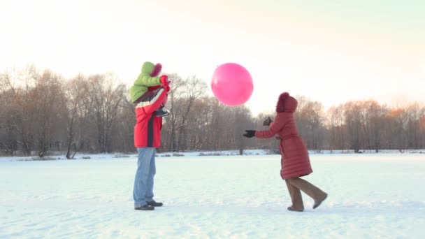 Gioco in famiglia con aria-palloncino nel parco — Video Stock