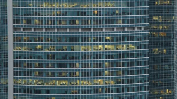 Windows of building office Naberezhnaya Tower in Moscow Business Center in Moscow, Russia. — Stock Video