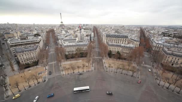 Eiffel Tower in Paris city, view from Triumphal Arch — Stock Video