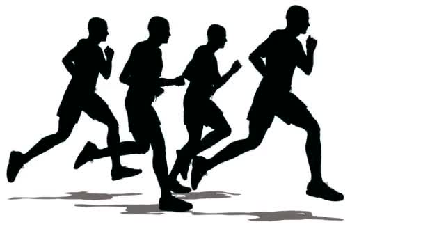 Four men of the sportsman run. — Stock Video