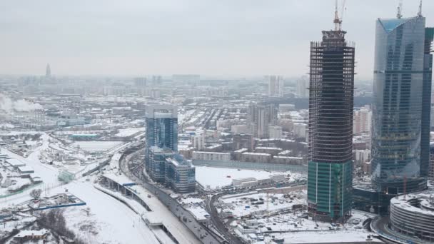 Top view of wintry International Business Center, Moscow — Stock Video