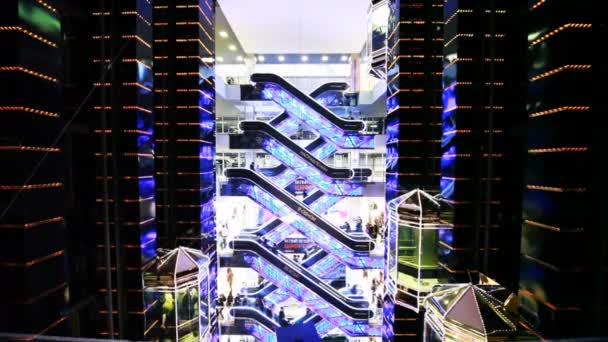 Rising glass lifts of shopping center "European" in Moscow, Russia. — Stock Video