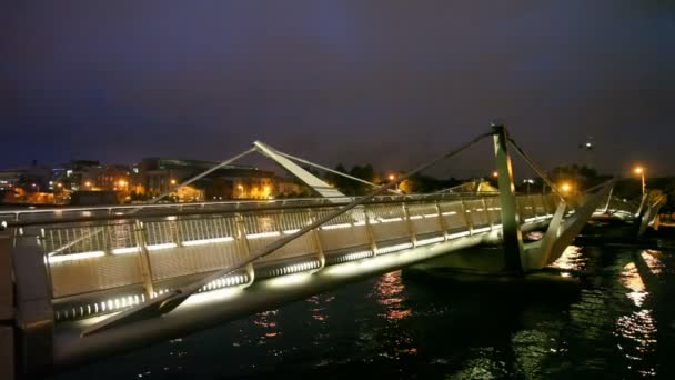 Spacery na noc sean o'casey bridge w dublin, Irlandia — Wideo stockowe