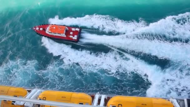 Cutter zeilen uit cruise liner in zee — Stockvideo