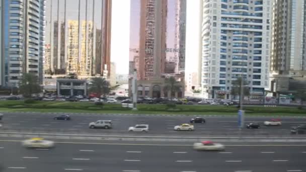 The Sheikh Zayed Road from window of monorail train in Dubai, UAE — Stock Video