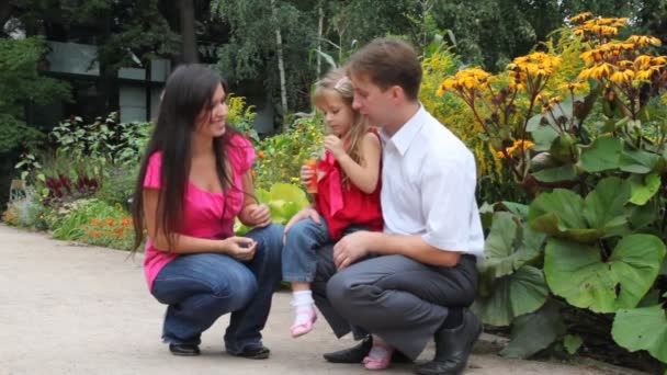 Family blowing soap bubbles — Stock Video