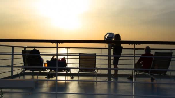Silhouettes of on deck of cruise ship — Stock Video