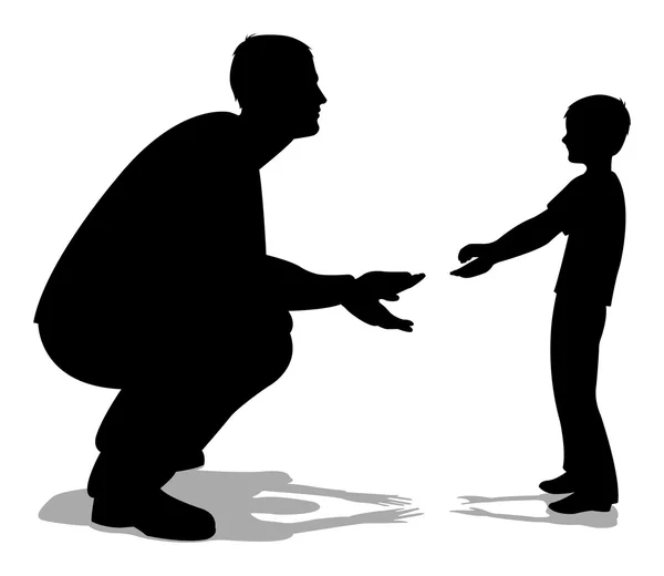 Padre parlando con figlio silhouette vettore — Vettoriale Stock