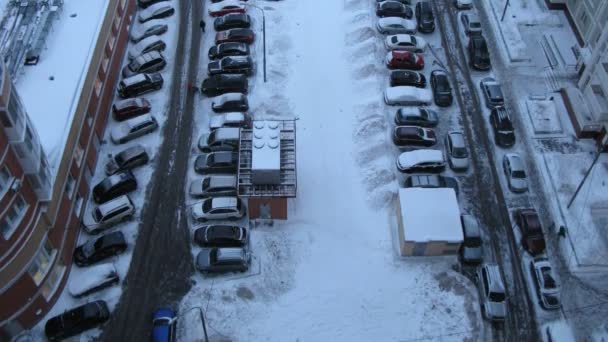 Top-down view on yard full of cars, time lapse — Stock Video