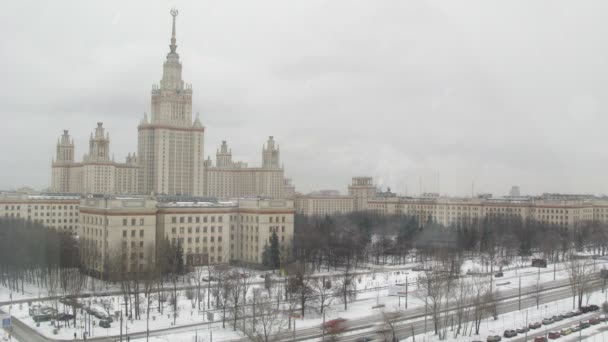 Moscow State University in winter at daytime, time lapse — Stock Video