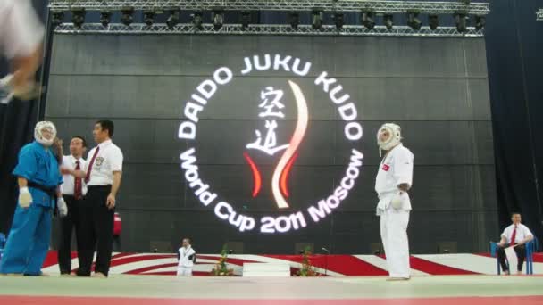 Two sportsmen fight during Kudo World Cup — Stock Video