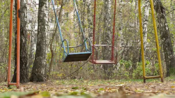 Dos columpios balanceándose en parque — Vídeos de Stock