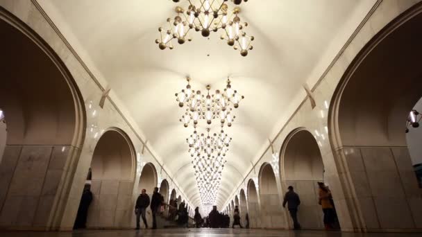 Cercanías y trenes en la estación de Mendeleevskaya — Vídeos de Stock