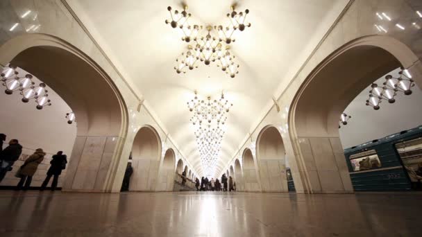 Comutadores e comboios na estação de Mendeleevskaya — Vídeo de Stock