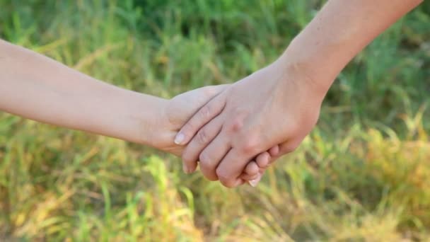 Joined hands of woman and boy separating — Stock Video