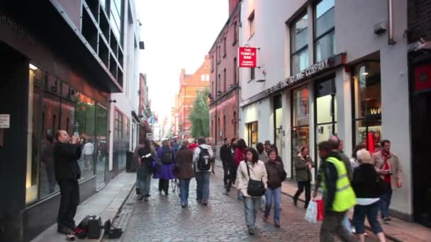 Trumpeter plays and people walk along the Temple Bar — Stock Video