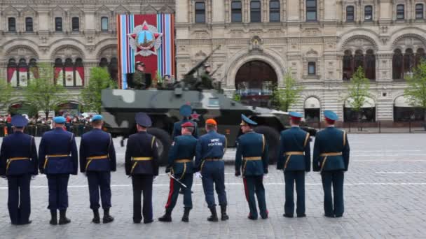 Soviet light armored vehicles BTR-40 go on rehearsal of parade — Stock Video