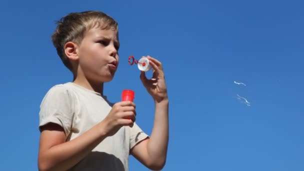Boy blows up lot of bubbles — Stock Video